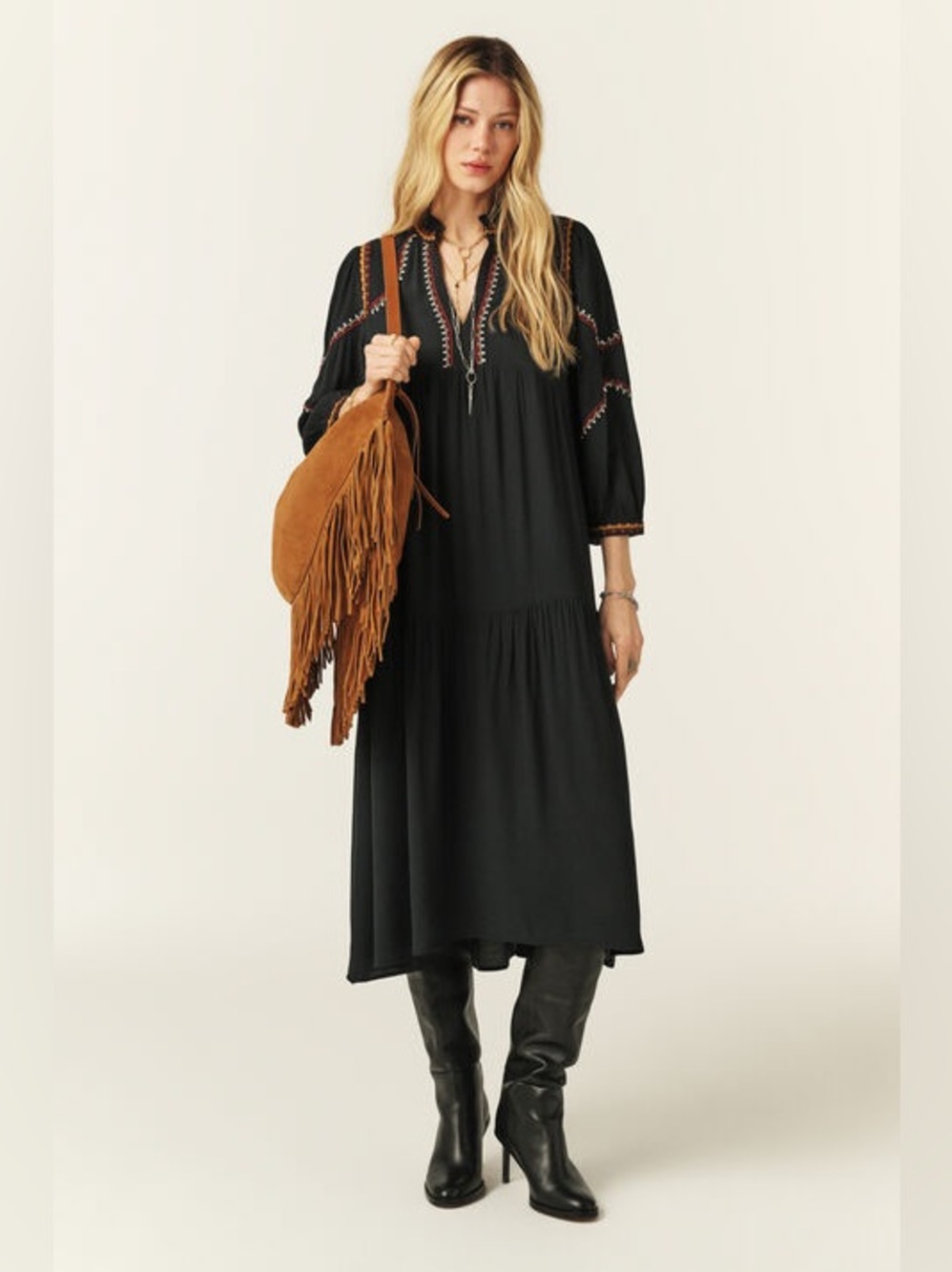 ba&sh Tunia Embroidered Midi Dress